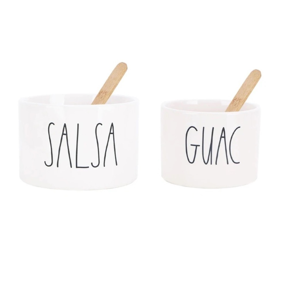 RAE DUNN ARTISAN GUAC + SALSA SET WITH 2 BAMBOO SPOONS